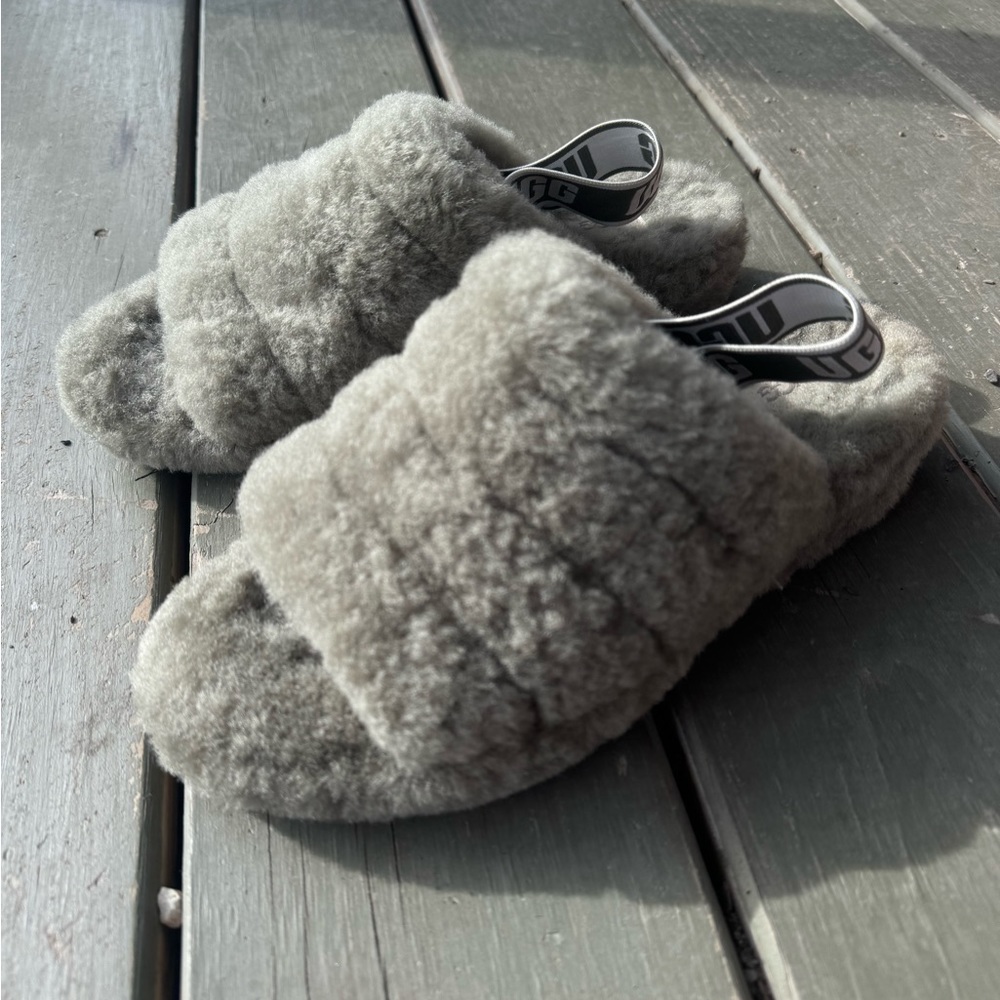UGG UGGS Oh Fluffita Fluff  Yeah Slide Gray Grey  Slingback Size 8